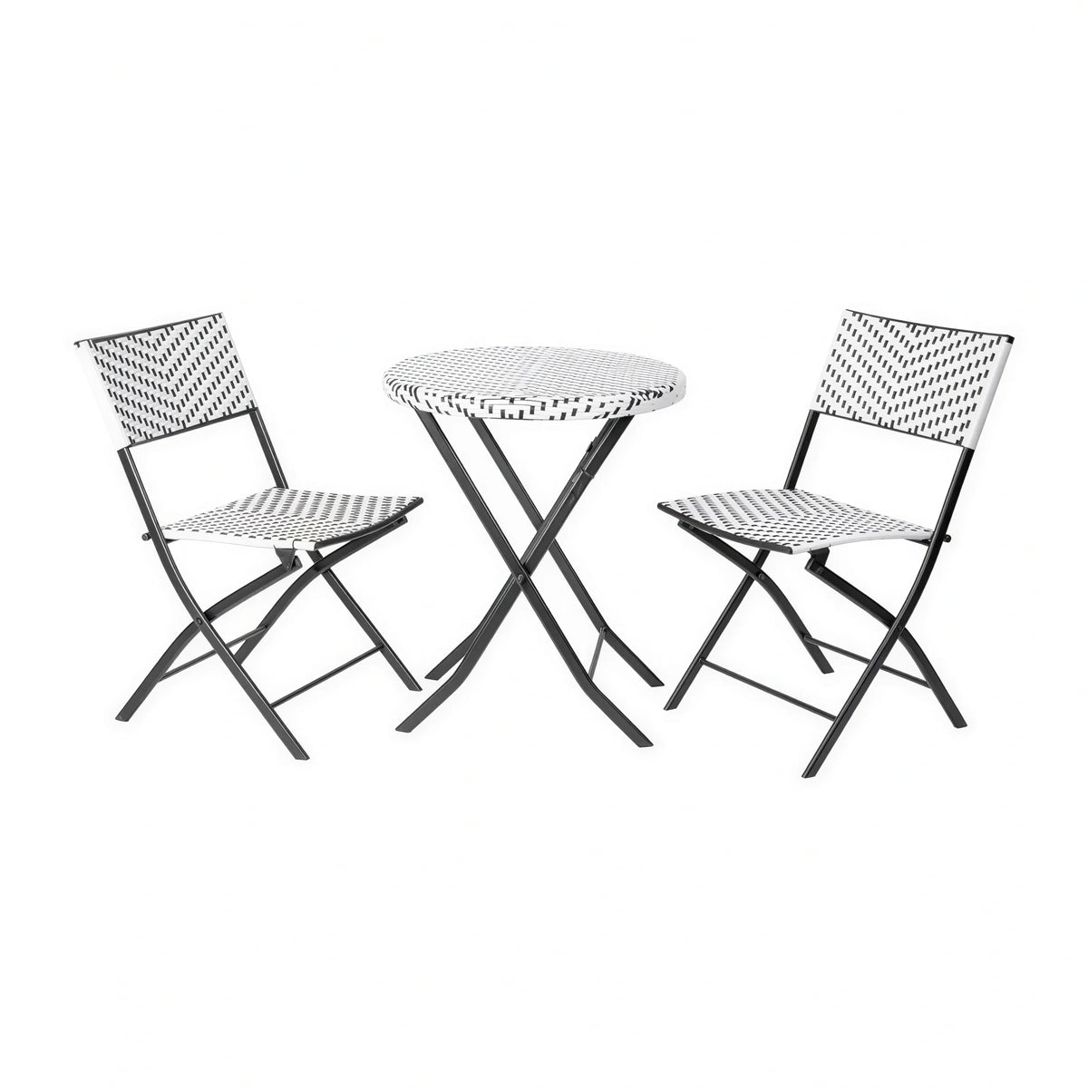 Rouen Folding Bistro Table & 2 Chairs — Black/White Rattan
