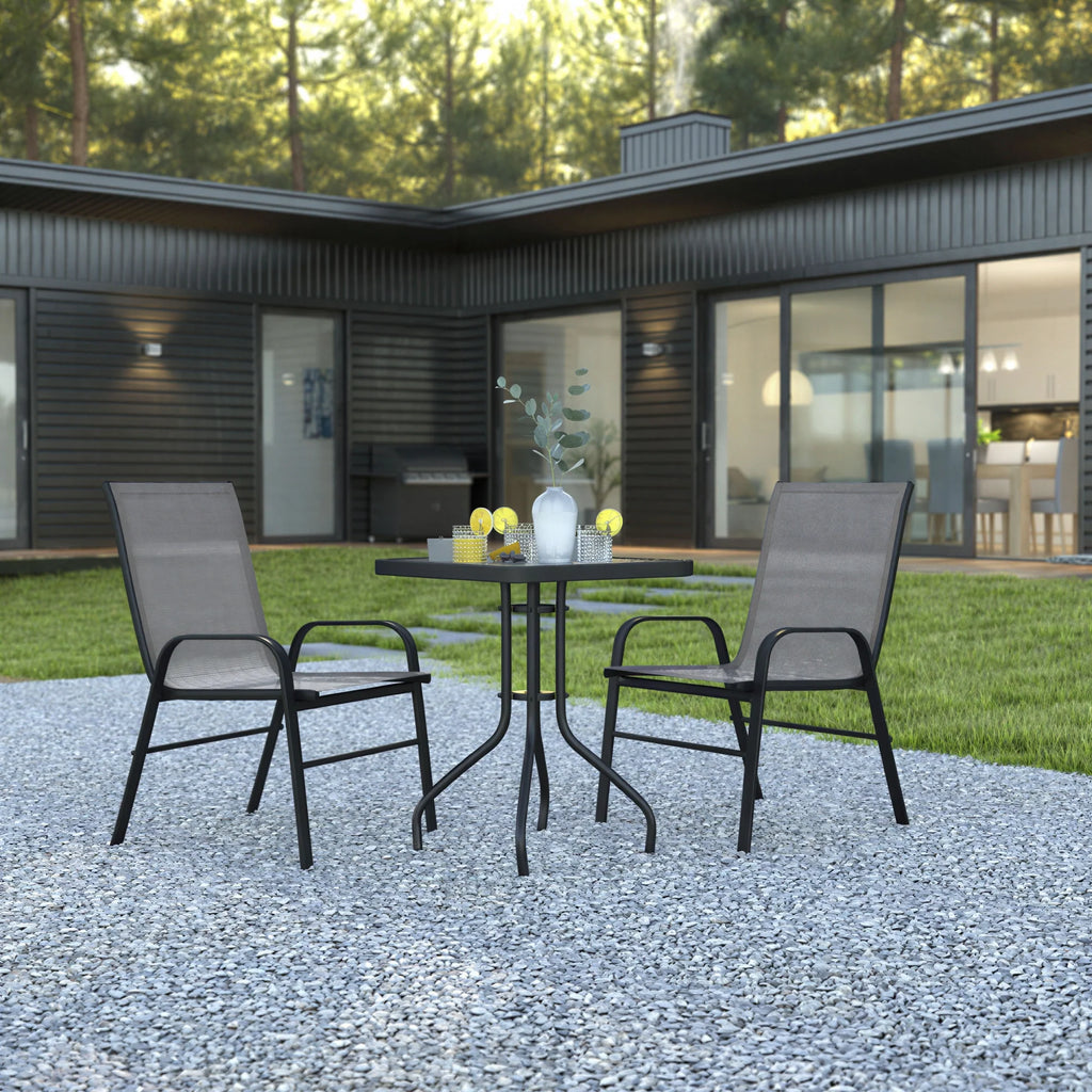 Square Patio Table & 2 Chairs — Gray