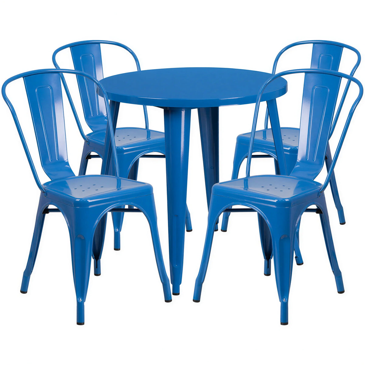 Round Dining Table & 4 Chairs — 30″, Blue (CH-51090TH-4-18CAFE-BL)