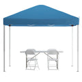 Pop-Up Canopy, Folding Table & 4 Chairs — 10' x 10', Blue (JJ-GZ10183Z-4LEL3-BLWH-GG)