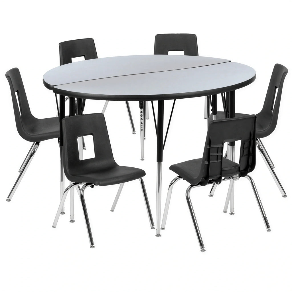 Round Activity Table & 6 Chairs — 48″, Gray/Black (XU-GRP-16CH-A48-HCIRC-GY-T-A)