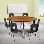 Round Activity Table & 6 Chairs — 60″ (XU-GRP-18CH-A60-HCIRC-OAK-T-A-CAS)