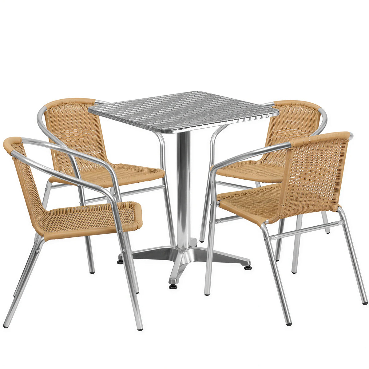 Square Dining Table & 4 Chairs — Beige (TLH-ALUM-24SQ-020BGECHR4)