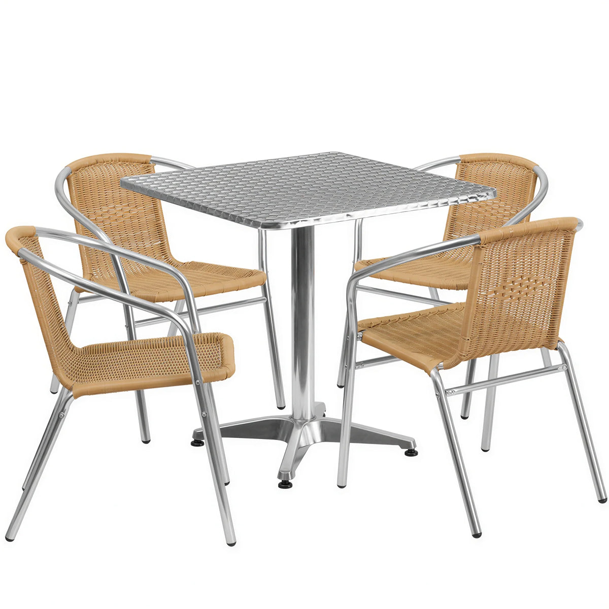 Square Dining Table & 4 Chairs — Beige (TLH-ALUM-28SQ-020BGECHR4)