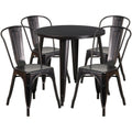 Round Dining Table & 4 Chairs — 30″, Black/Antique Gold (CH-51090TH-4-18CAFE-BQ)