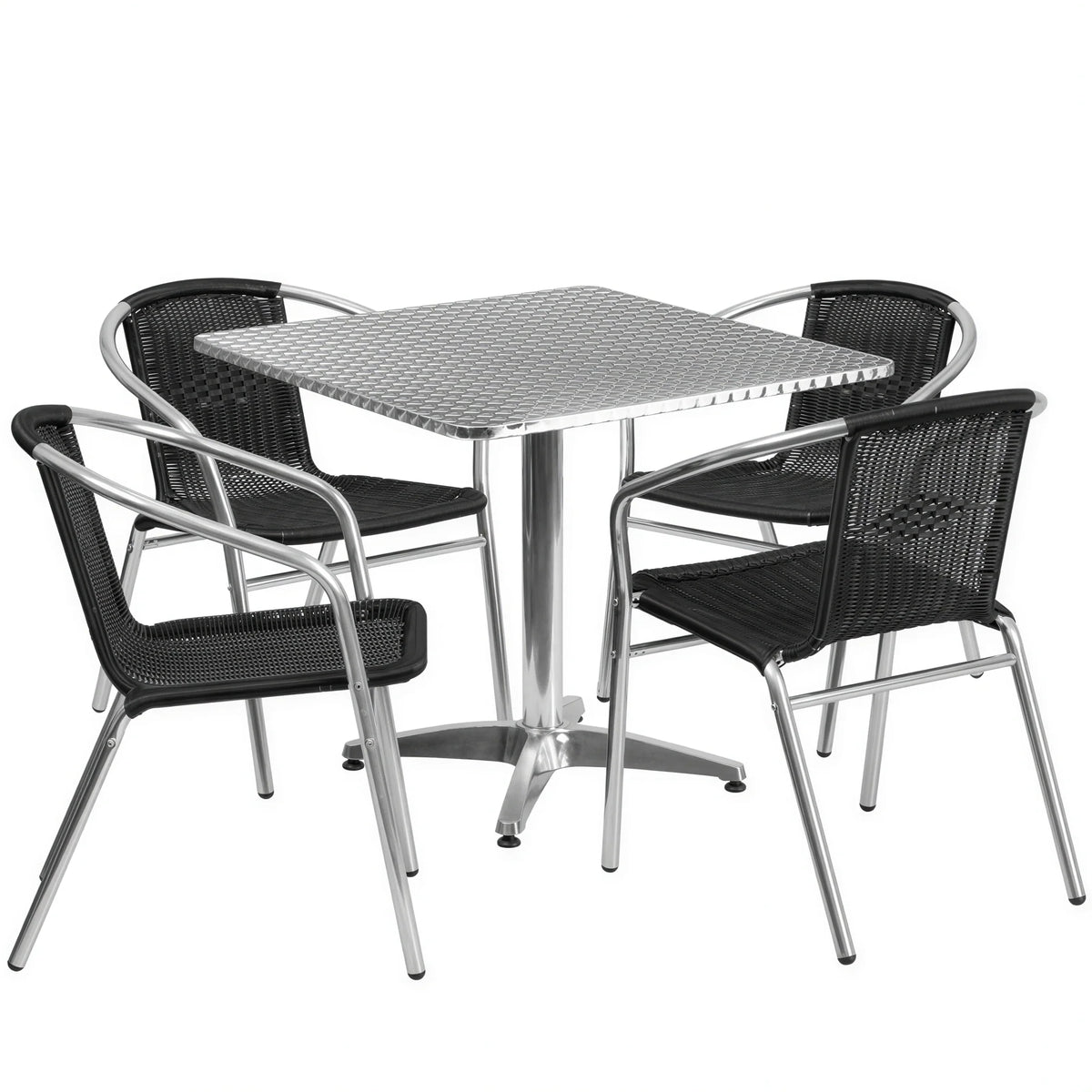 Square Dining Table & 4 Chairs — 31-1/2″, Black (TLH-ALUM-32SQ-020BKCHR4)