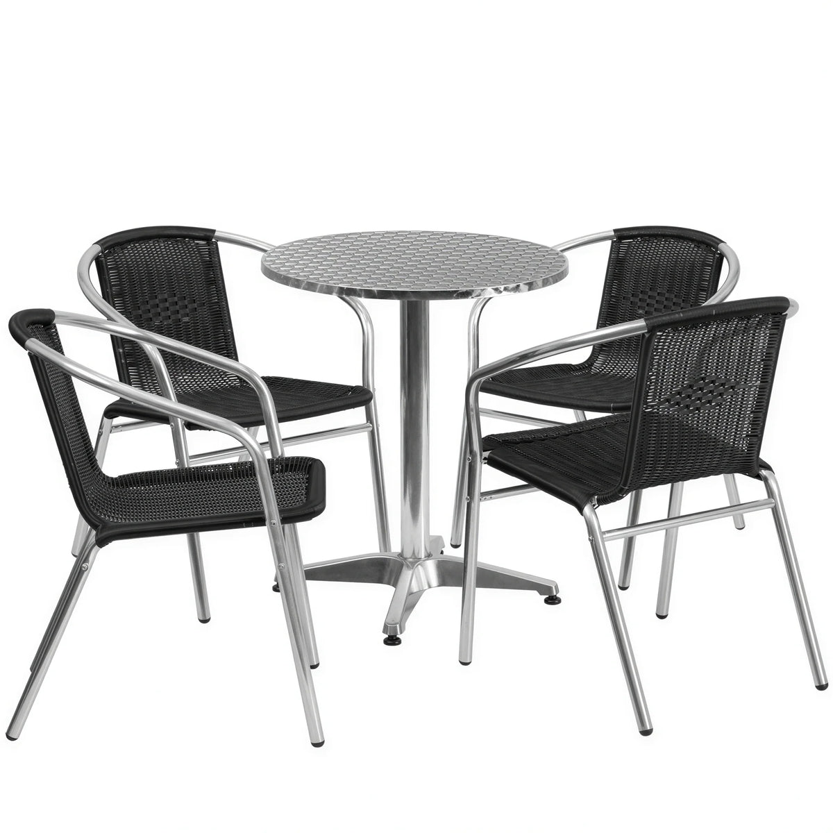 Round Dining Table & 4 Chairs — Black (TLH-ALUM-24RD-020BKCHR4)