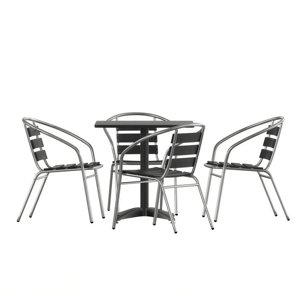 Square Dining Table & 4 Chairs — Black (TLH-ALUM-28SQ-017BK4)