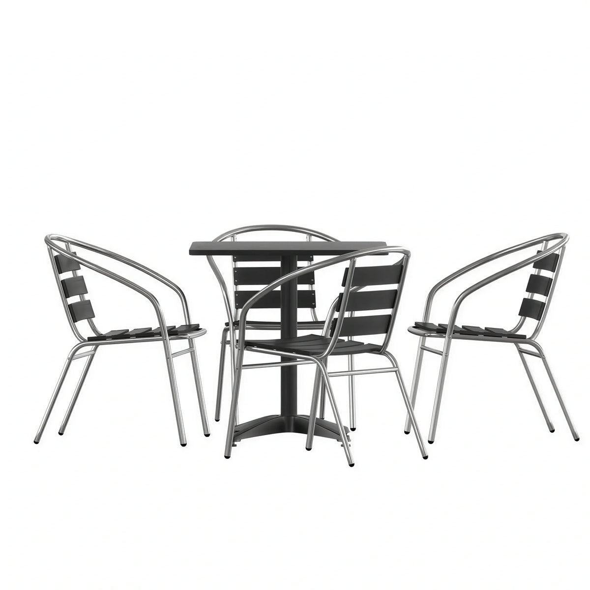 Square Dining Table & 4 Chairs — Black (TLH-ALUM-28SQ-017BK4)