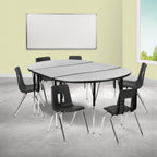 Oval Activity Table & 6 Chairs — Gray/Black (XU-GRP-18CH-A3048CON-48-GY-T-A)