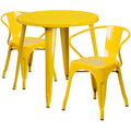 Round Dining Table & 2 Chairs — 30″, Yellow (CH-51090TH-2-18ARM-YL)
