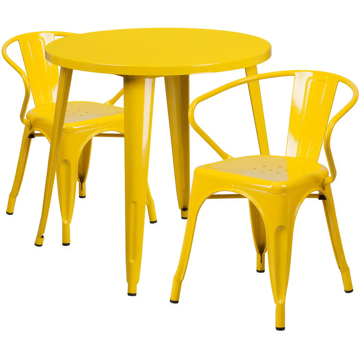 Round Dining Table & 2 Chairs — 30″, Yellow (CH-51090TH-2-18ARM-YL)