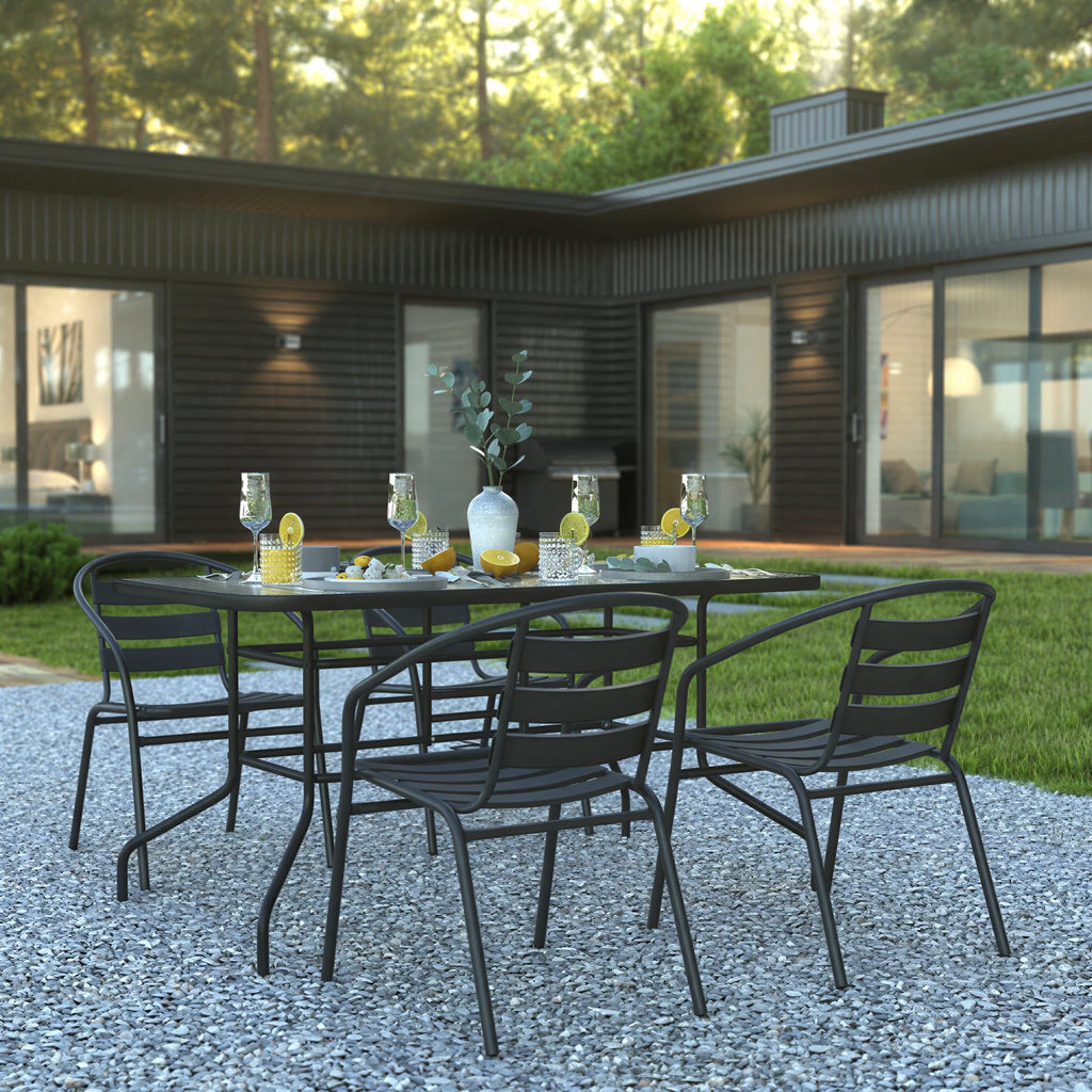 Patio Table & 4 Chairs — 55″, Black (TLH-089REC-017CBK4)