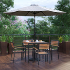 Square Patio Table & 4 Chairs — 35″, With Umbrella (XU-DG-810060064-UB19BGY)