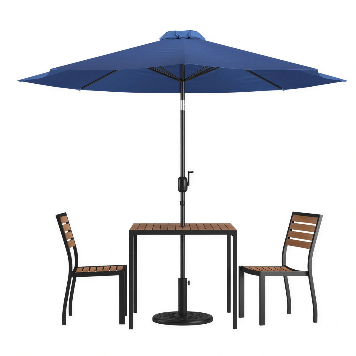 Square Patio Table & 2 Chairs — 35″, With Umbrella (XU-DG-810060362-UB19BNV)