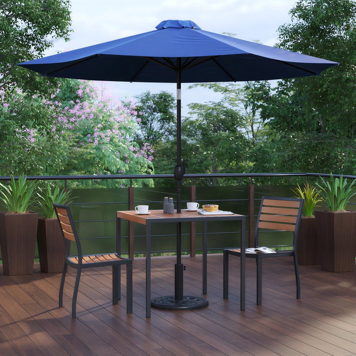Square Patio Table & 2 Chairs — 35″, With Umbrella (XU-DG-810060362-UB19BNV)