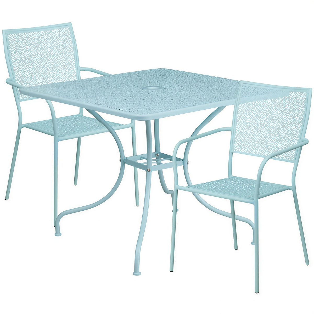 Square Patio Table & 2 Chairs — 35-1/2″, Sky Blue (CO-35SQ-02CHR2-SKY)
