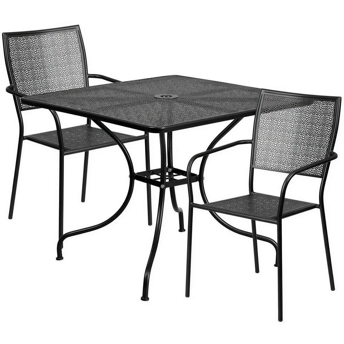 Square Patio Table & 2 Chairs — 35-1/2″, Black (CO-35SQ-02CHR2-BK)