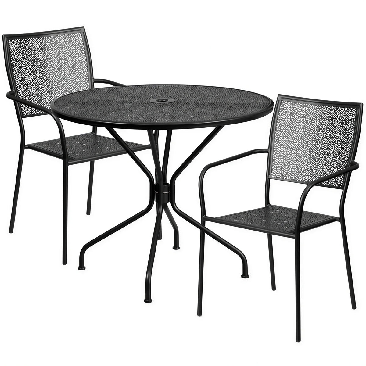 Round Patio Table & 2 Chairs — Black (CO-35RD-02CHR2-BK)