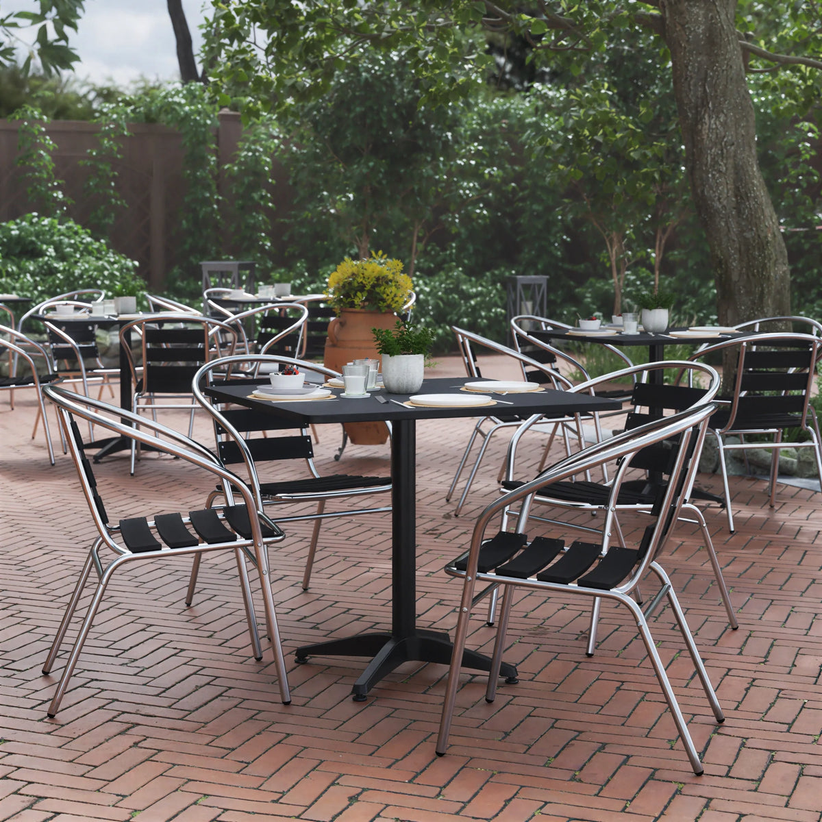 Square Dining Table & 2 Chairs — Black (TLH-ALUM-32SQ-017BK4)