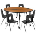Round Activity Table & 6 Chairs — 60″ (XU-GRP-18CH-A60-HCIRC-OAK-T-A-CAS)