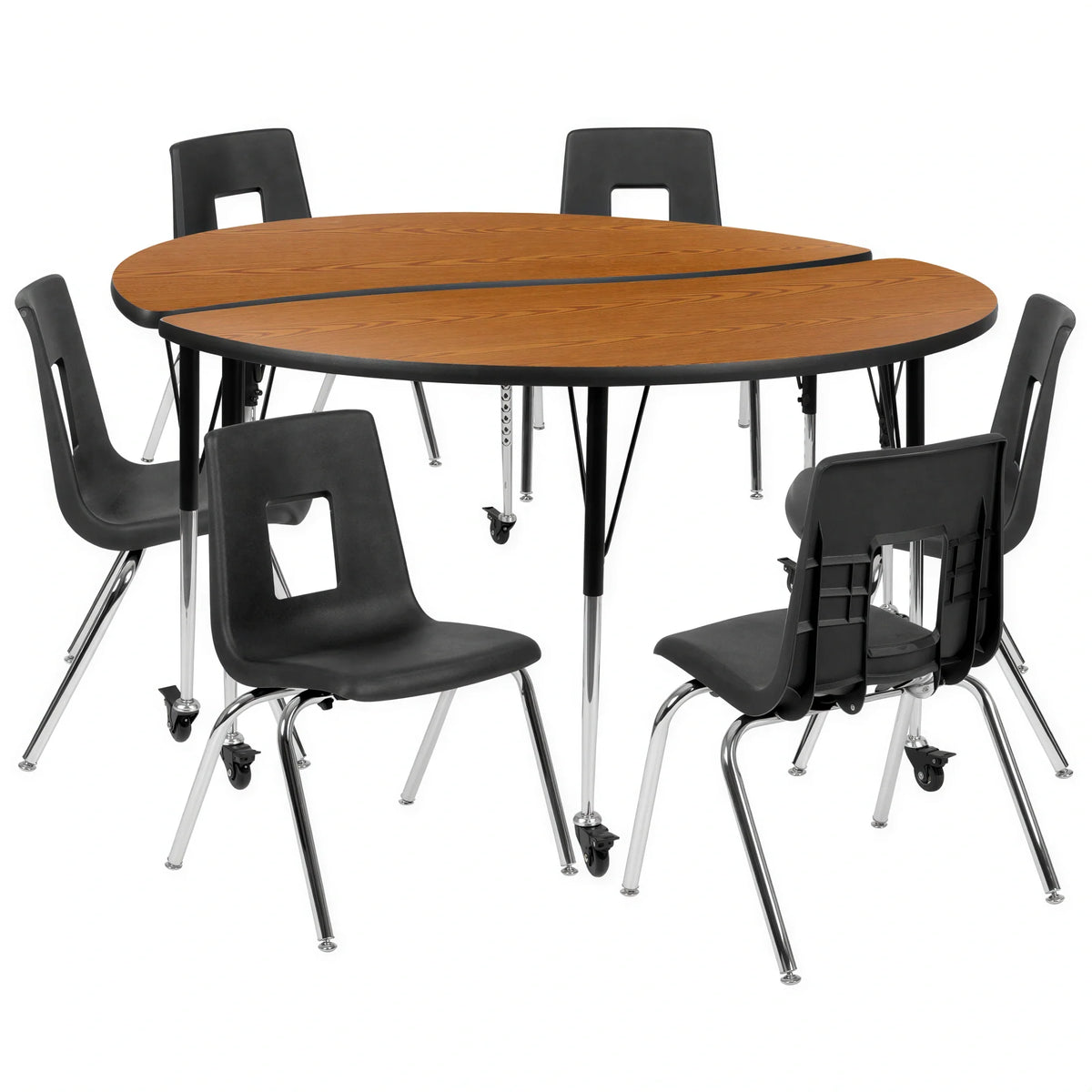 Round Activity Table & 6 Chairs — 60″ (XU-GRP-18CH-A60-HCIRC-OAK-T-A-CAS)