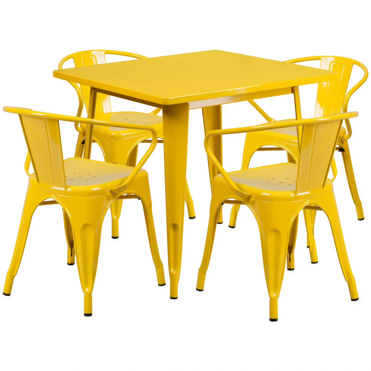 Square Dining Table & 4 Chairs — 31-1/2″, Yellow