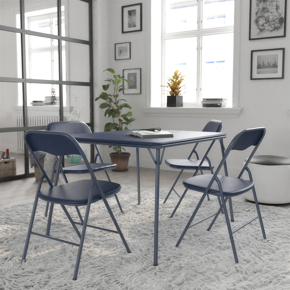 Square Folding Table & 4 Chairs — 33-1/2″, Blue