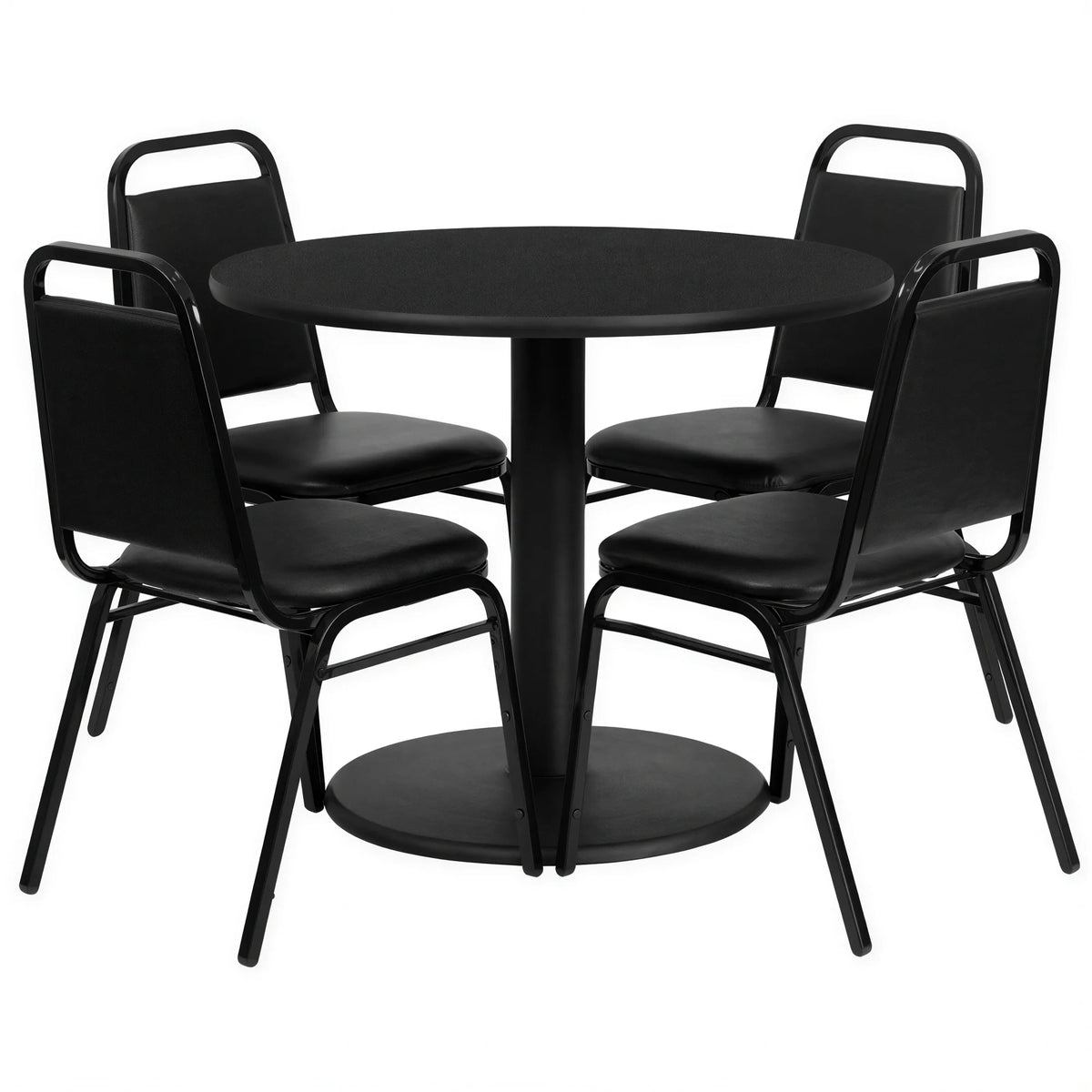 Round Dining Table & 4 Chairs — 36″, Black (RSRB1001)