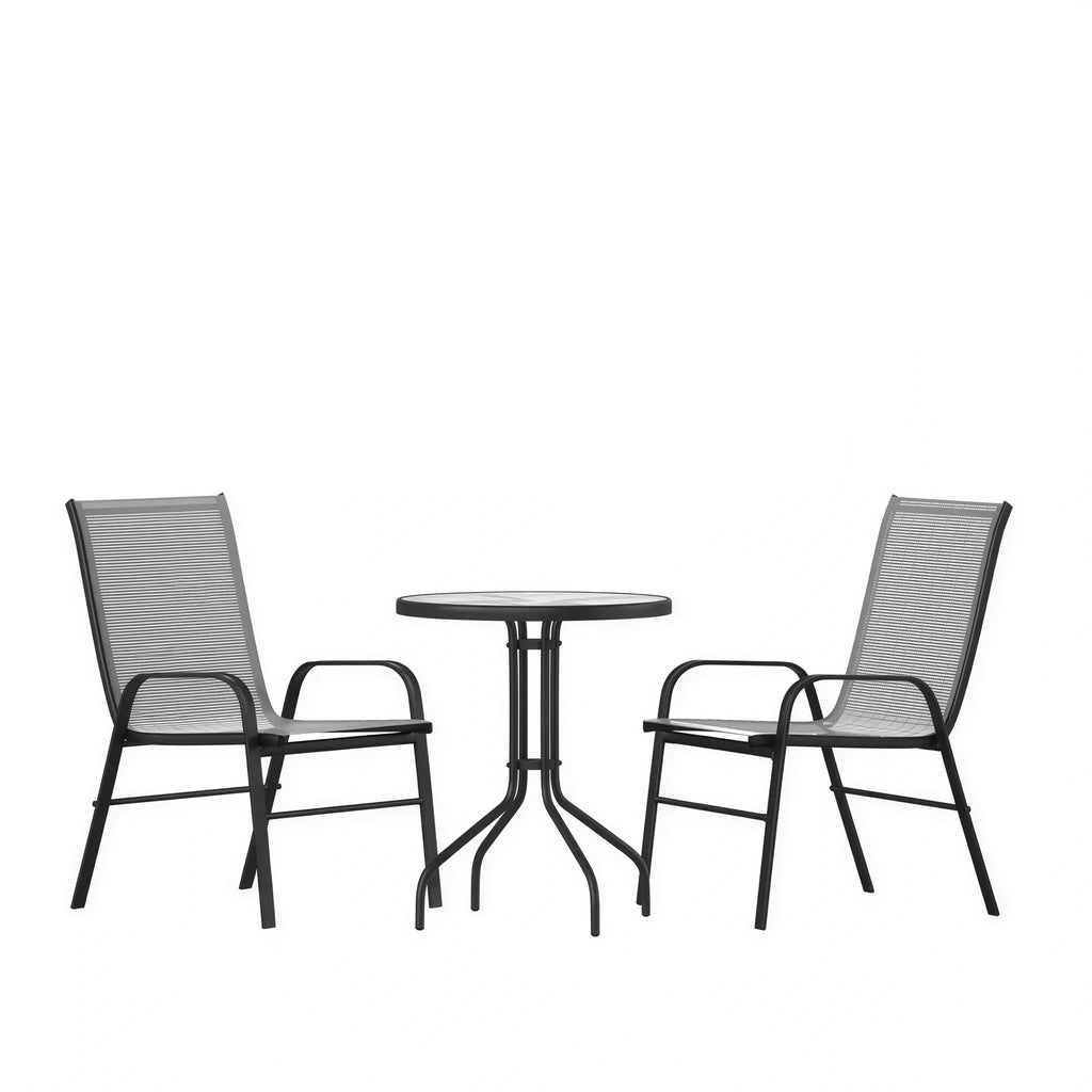 Round Patio Table & 2 Chairs — 23.75″, Gray