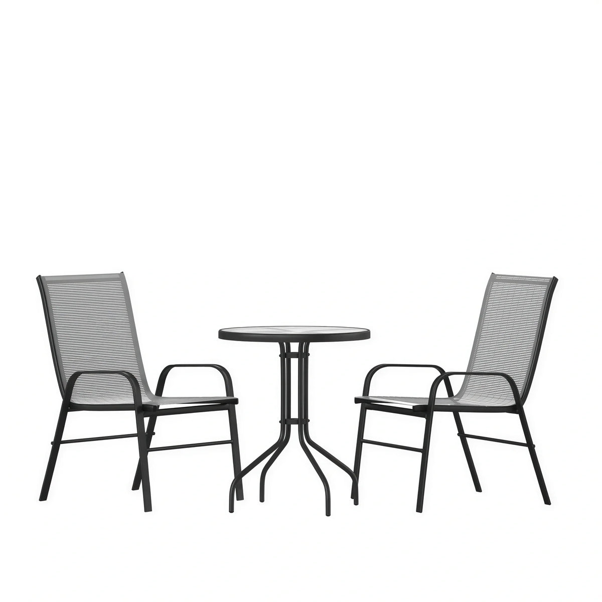 Round Patio Table & 2 Chairs — 23.75″, Gray