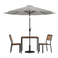 Square Patio Table & 2 Chairs — 35″, Gray, With Umbrella
