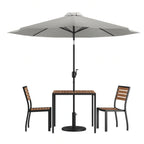 Square Patio Table & 2 Chairs — 35″, Gray, With Umbrella