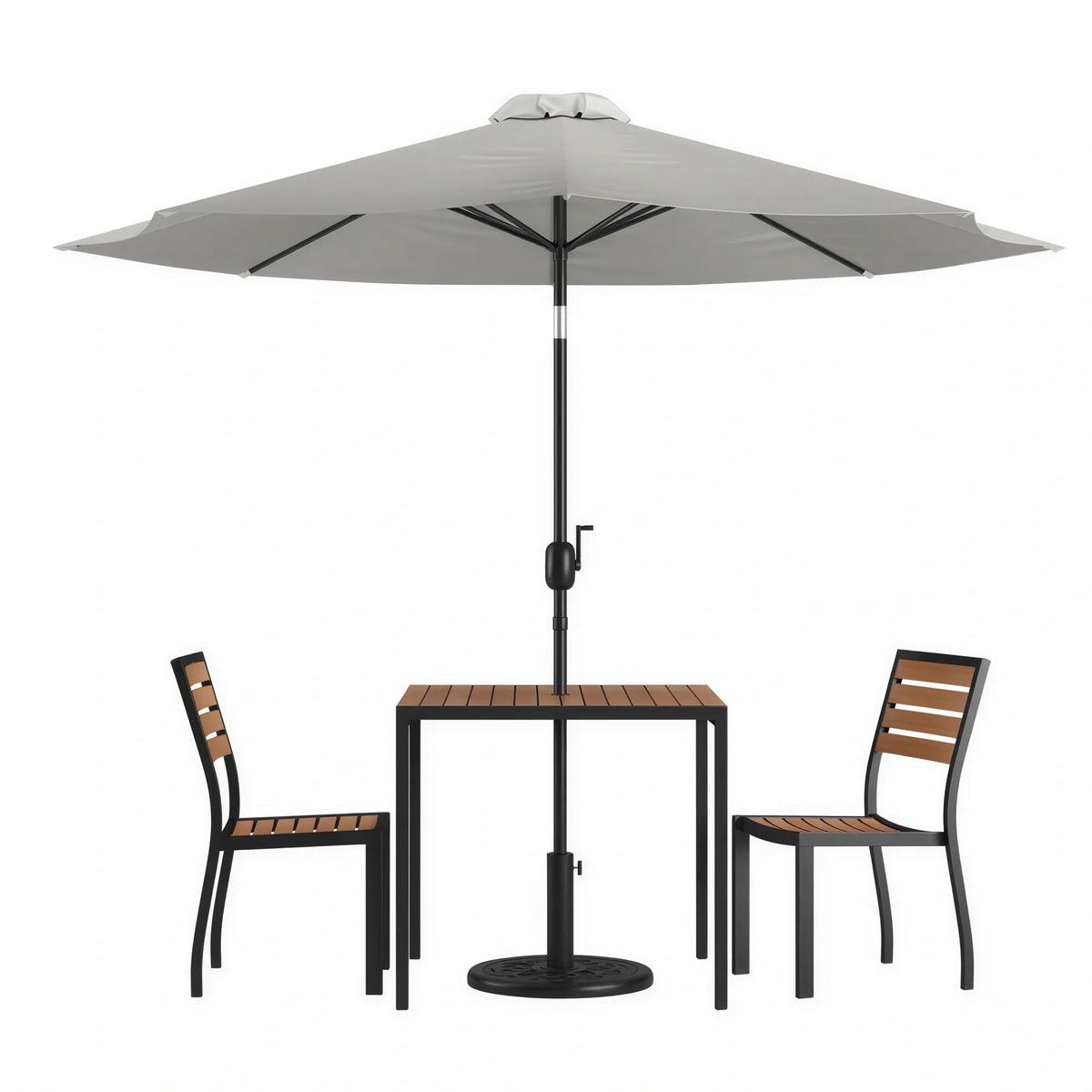 Square Patio Table & 2 Chairs — 35″, Gray, With Umbrella