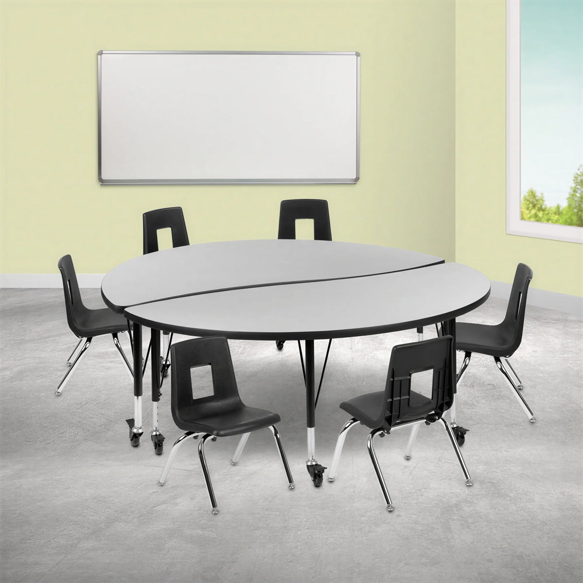 Round Activity Table & 6 Chairs — 60″ (XU-GRP-14CH-A60-HCIRC-GY-T-P-CAS)