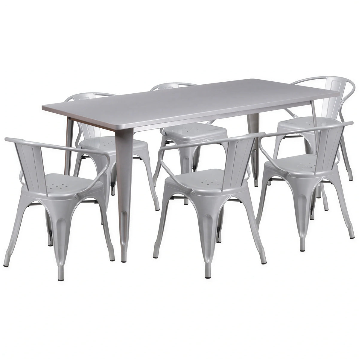 Rectangular Dining Table & 6 Chairs — 63″, Silver (ET-CT005-6-70-SIL)