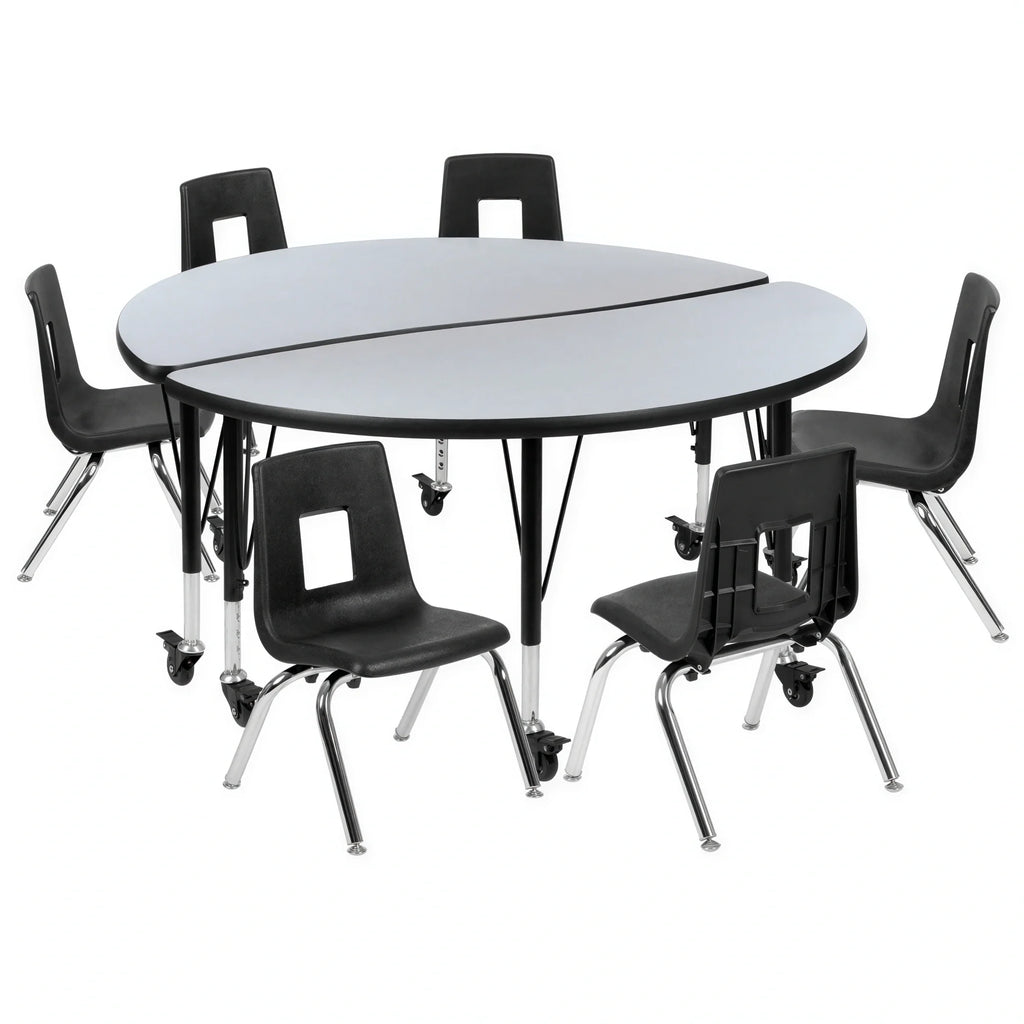 Round Activity Table & 6 Chairs — 48″ (XU-GRP-14CH-A48-HCIRC-GY-T-P-CAS)