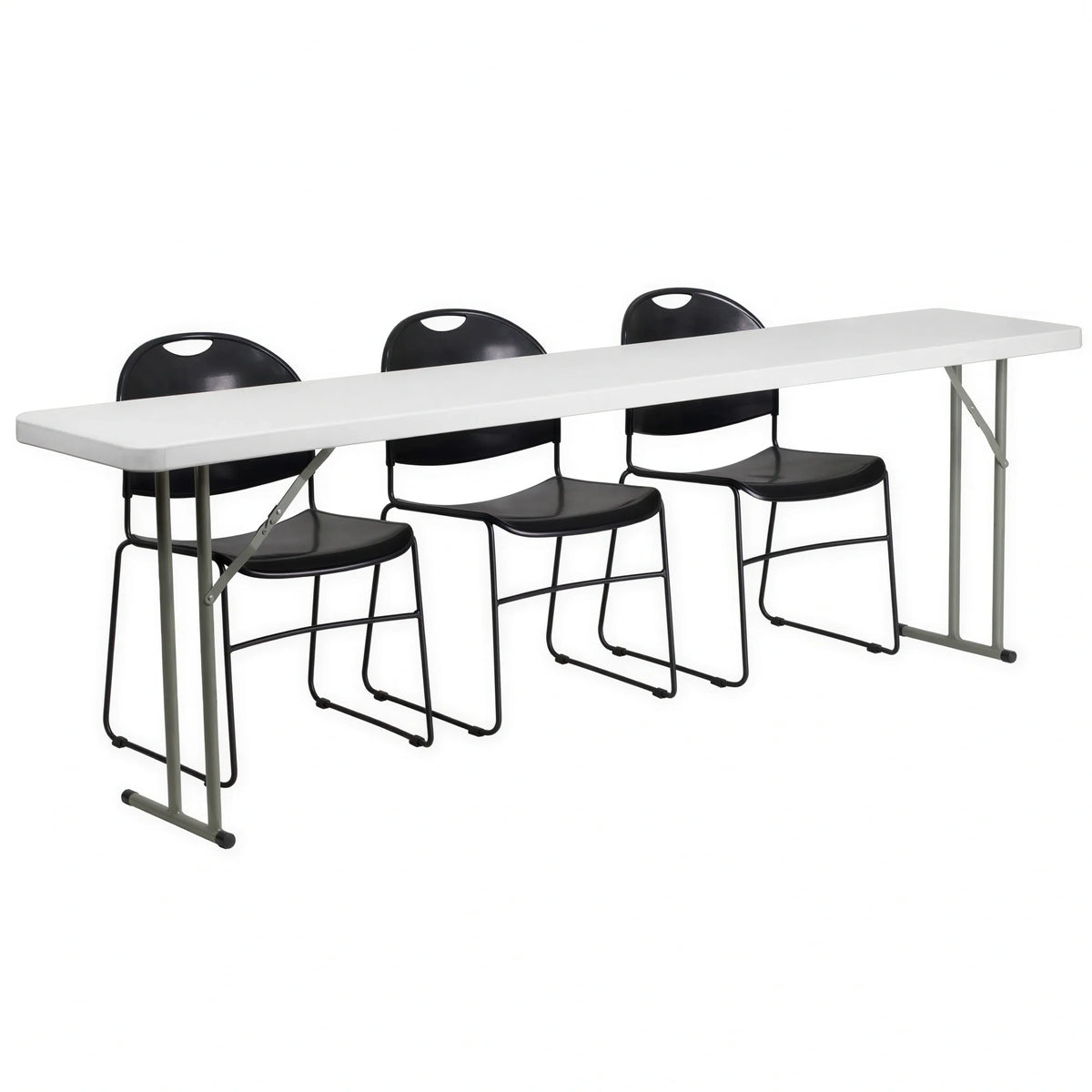 Rectangular Folding Table & 2 Chairs — 96″, White