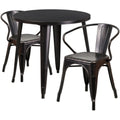 Round Dining Table & 2 Chairs — 30″, Black/Antique Gold (CH-51090TH-2-18ARM-BQ)