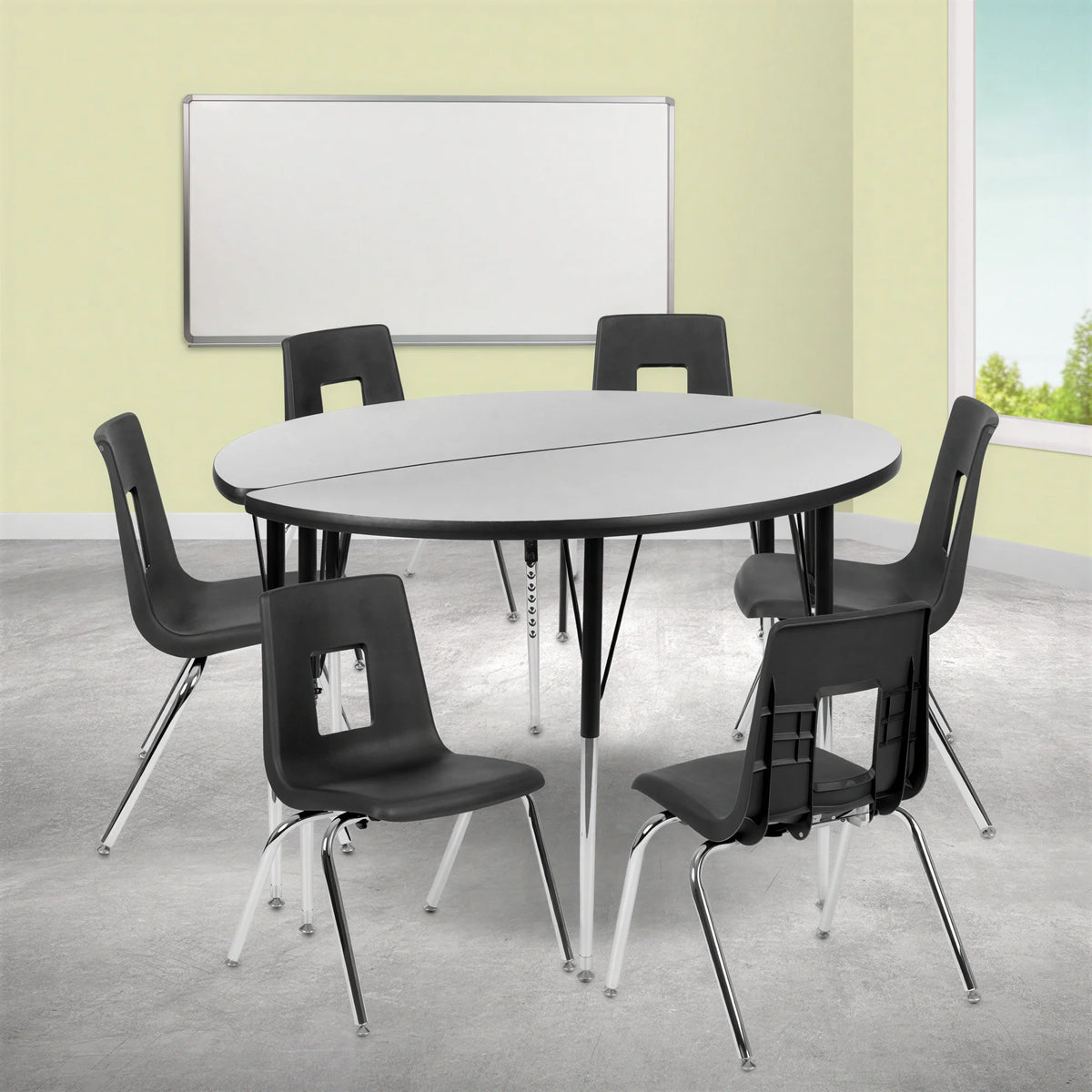 Round Activity Table & 6 Chairs — 48″ (XU-GRP-18CH-A48-HCIRC-GY-T-A)