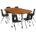 Oval Activity Table & 6 Chairs — Oak/Black (XU-GRP-18CH-A3048CON-48-OAK-T-A-CAS)