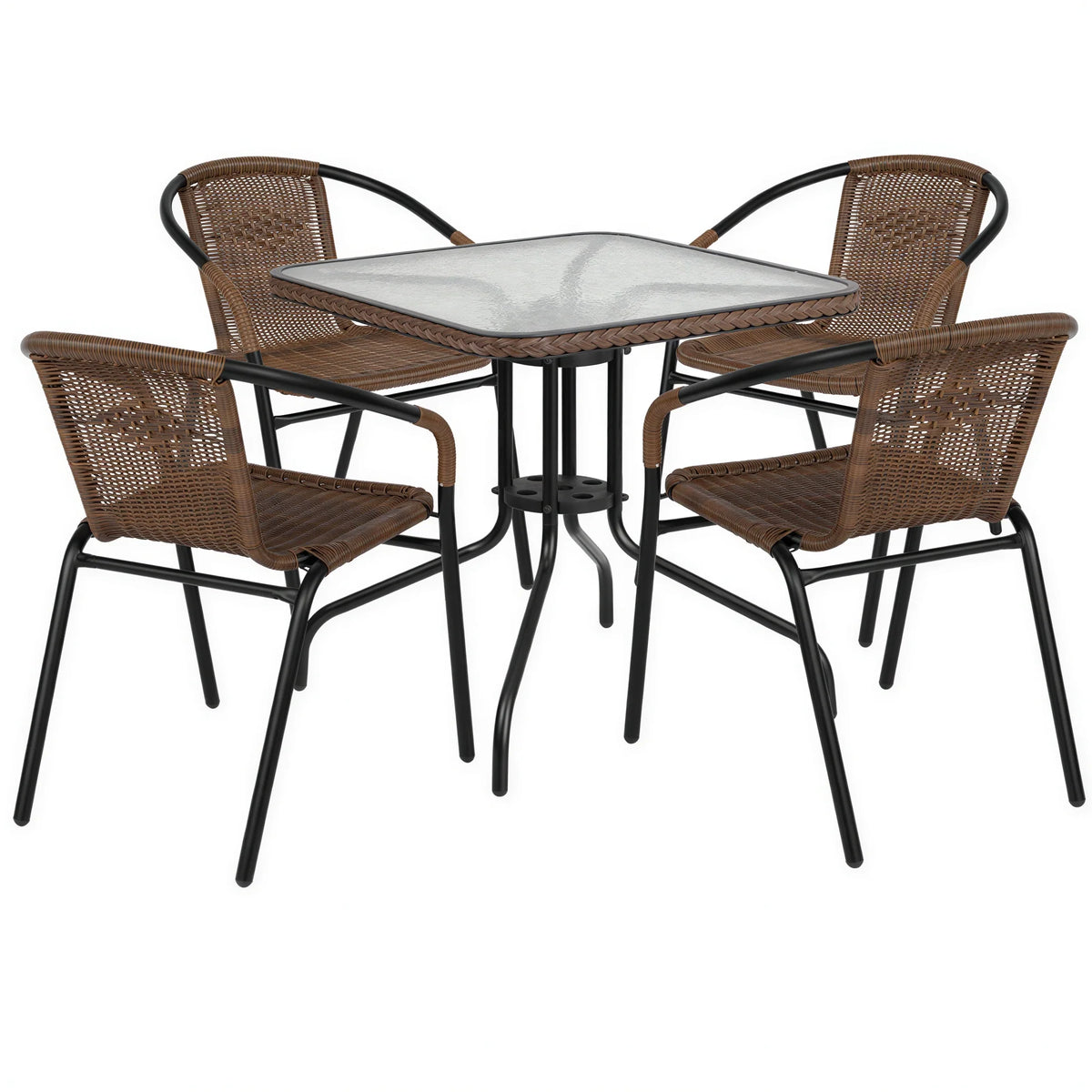 Square Dining Table & 4 Chairs — 28″, Dark Brown