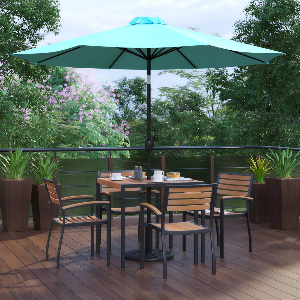 Square Patio Table & 4 Chairs — 35″, With Umbrella (XU-DG-810060064-UB19BTL)