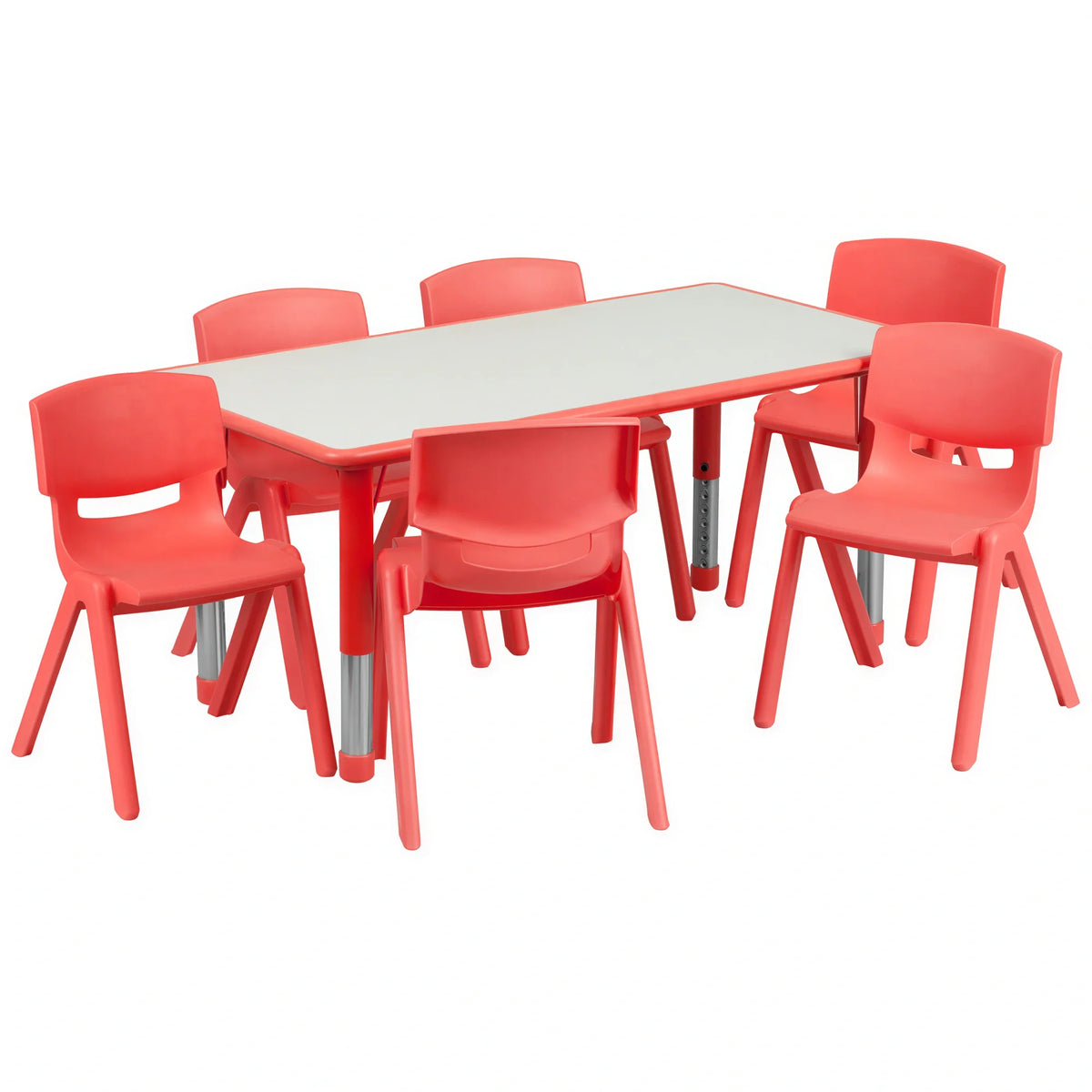 Rectangular Activity Table & 6 Chairs — Gray/Red