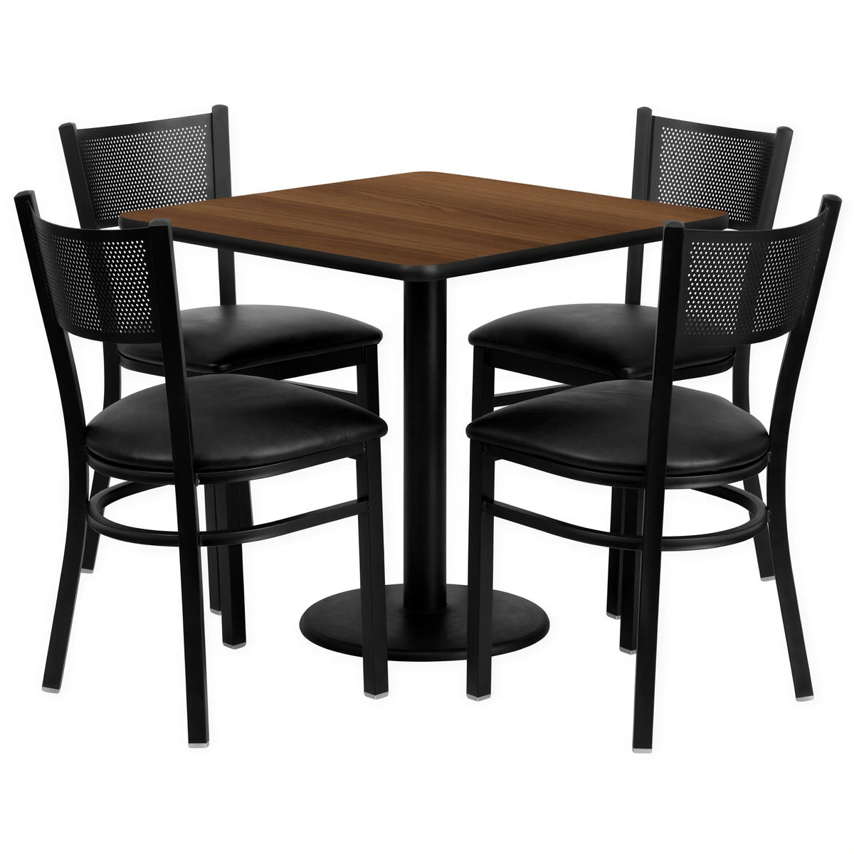 Square Dining Table & 4 Chairs — 30″, Walnut/Black