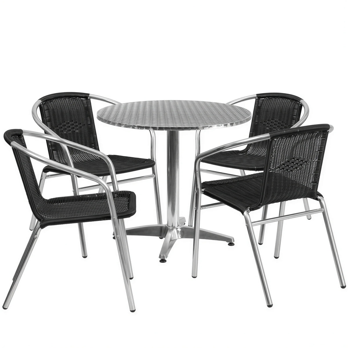 Round Dining Table & 4 Chairs — Black (TLH-ALUM-32RD-020BKCHR4)