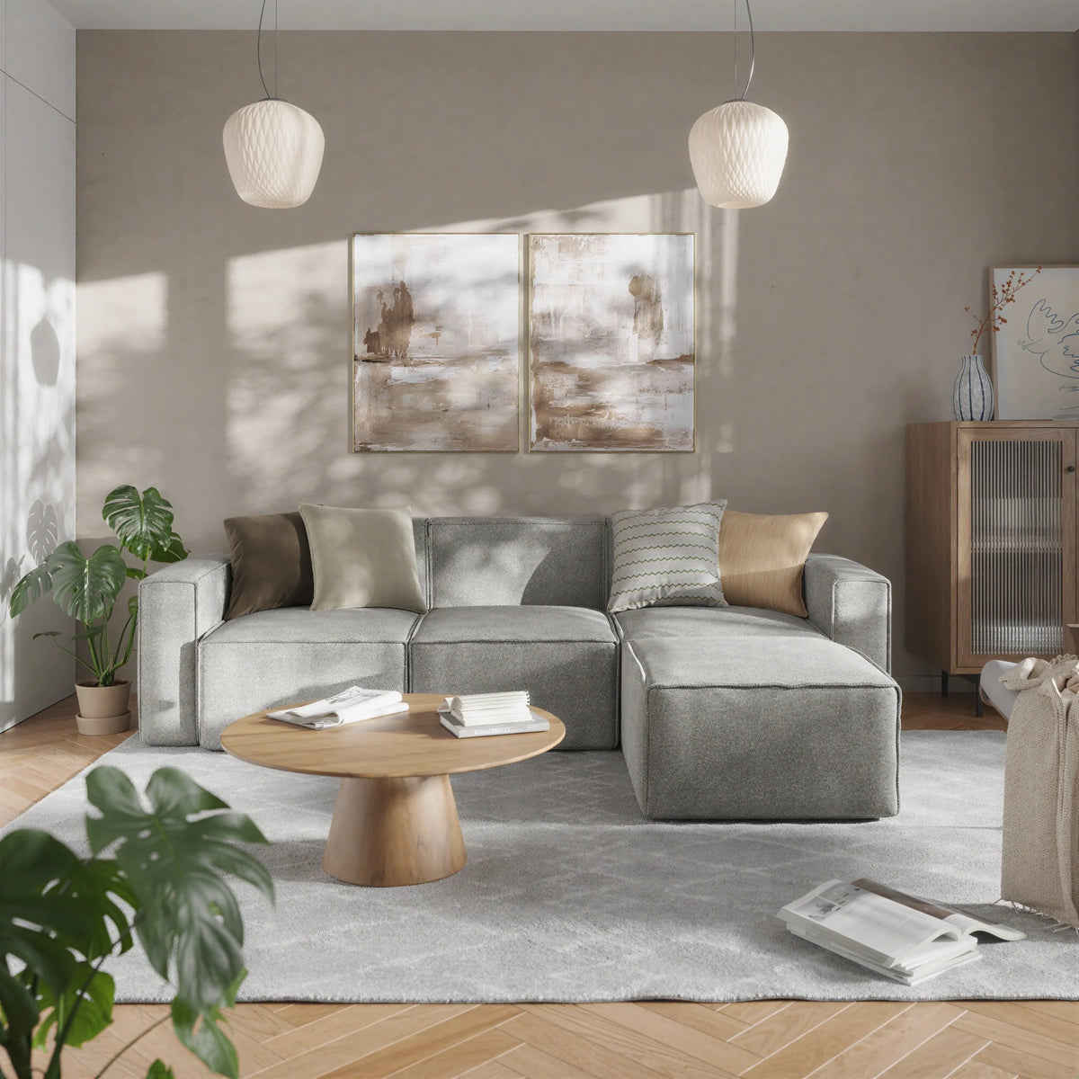 Modular Sectional Sofa & Ottoman — Gray, 4 Pieces