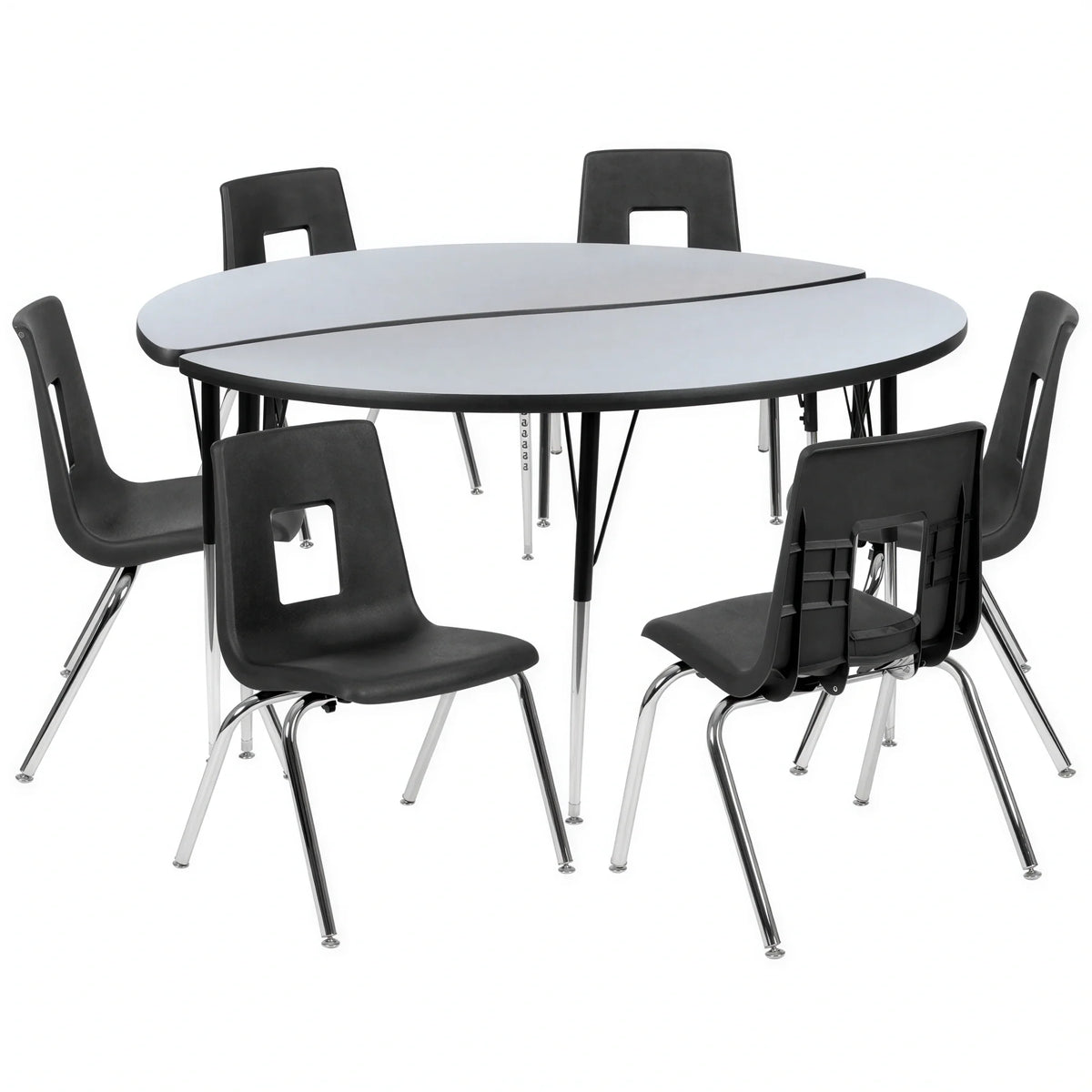 Round Activity Table & 6 Chairs — 60″, Gray/Black (XU-GRP-18CH-A60-HCIRC-GY-T-A)