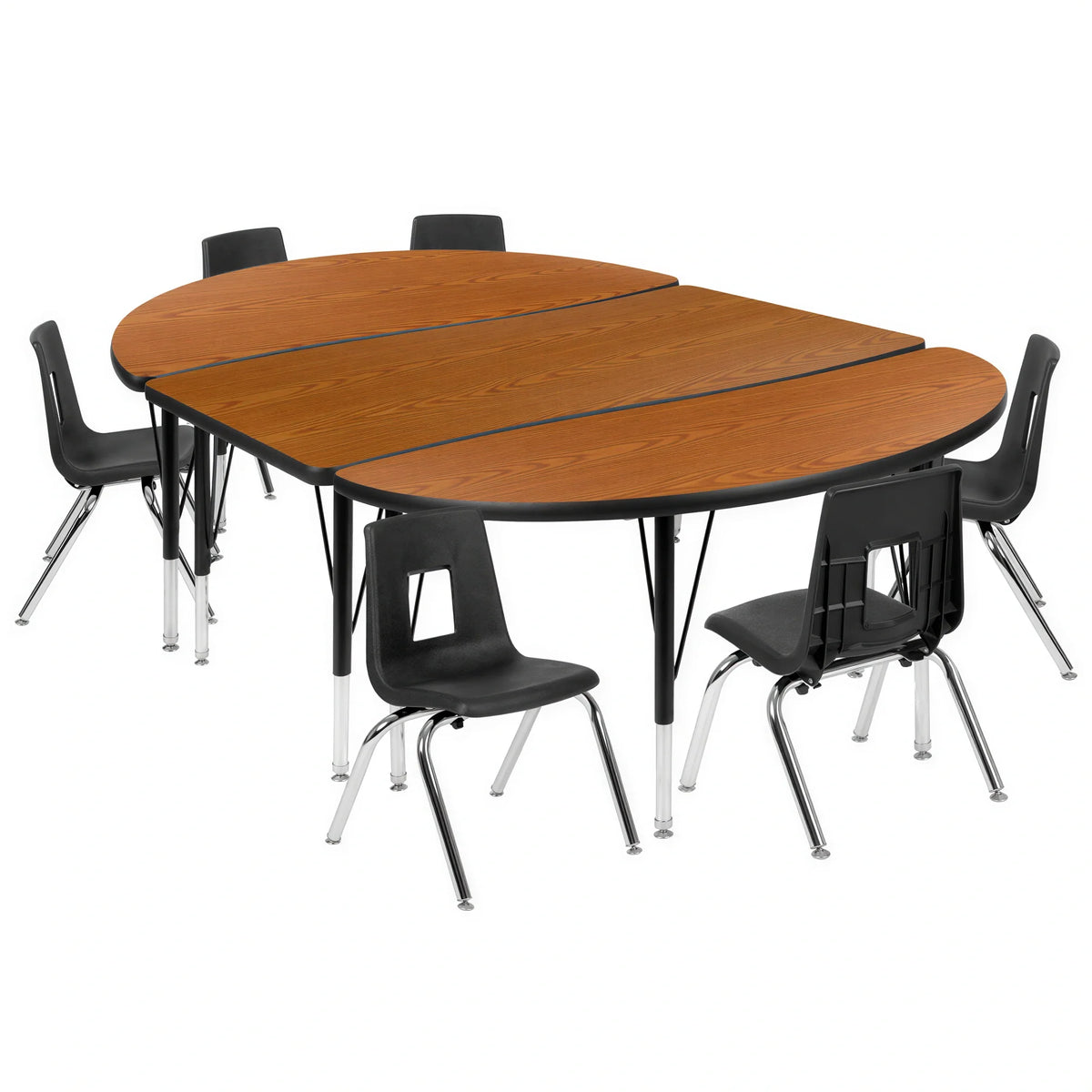 Oval Activity Table & 6 Chairs — Oak/Black (XU-GRP-12CH-A3048CON-48-OAK-T-P)