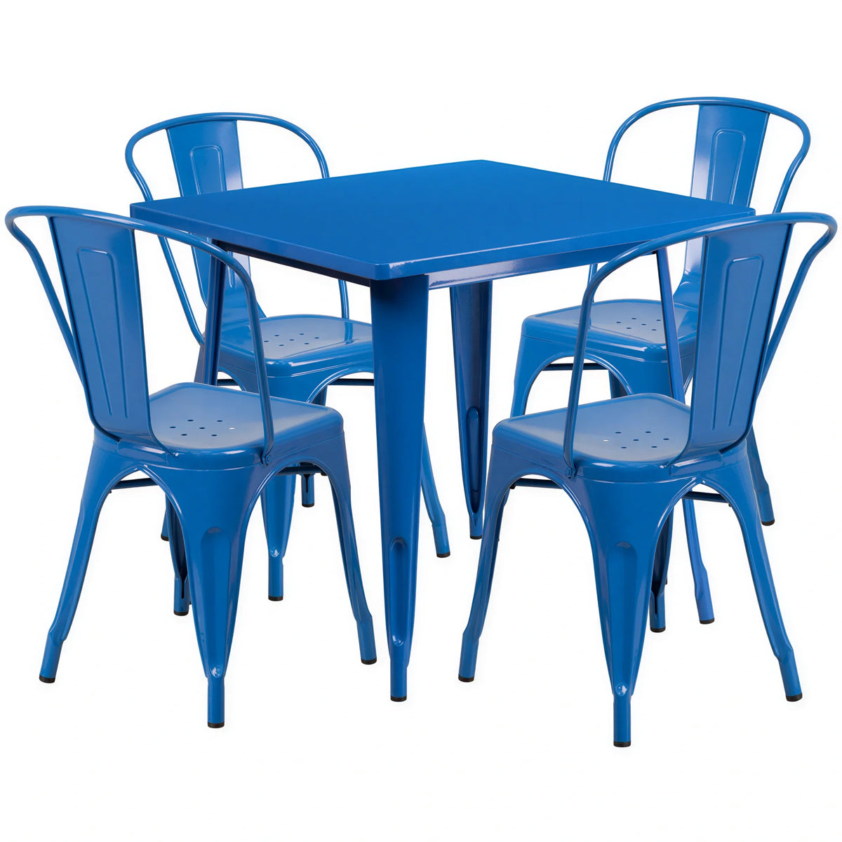 Square Dining Table & 4 Chairs — Blue